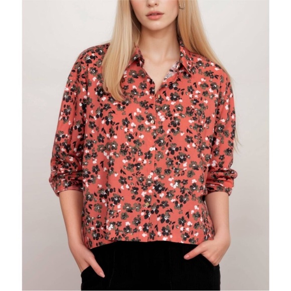 Johnny Was Tops - Johnny Was Calme Pink Boxy Button Down Shirt High Low Floral Cottagecore M